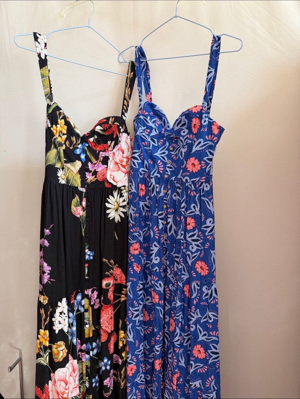 Agua Bendita Black Floral Maxi & Blue Floral Maxi Dresses